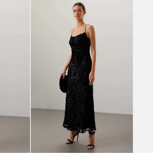 Ronny Kobo Collective Burnout Velvet Slip Dress Black US 12 *FLAW* - Picture 1 of 10